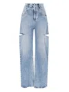 Maison Margiela Light Blue Denim Distressed Straight Leg Jeans With Cut-out In Blue