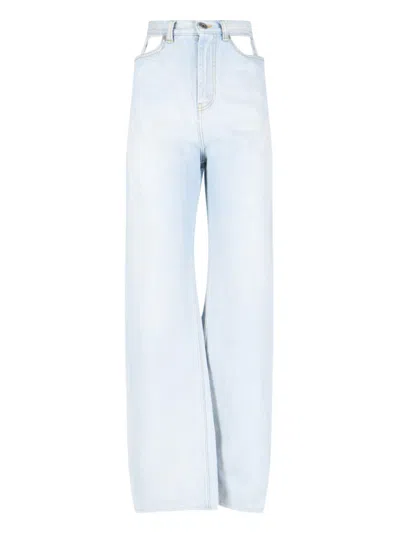 Maison Margiela Cut Out Details Jeans In Light Blue Cotton High Waist