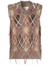 Maison Margiela Frayed-detailing Sleeveless Knitted Jumper In Brown