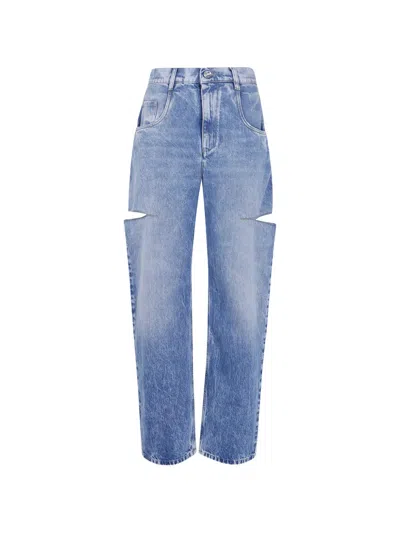 Maison Margiela High Waist Wide Leg Cutout Jeans In Blue