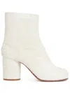 Maison Margiela Cylindrical-heel Ankle Boots In Distressed Laser-cut Suede In White