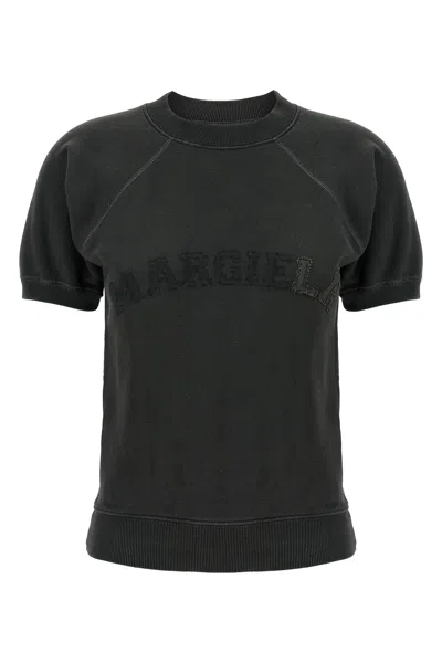 Maison Margiela Deconstructed Logo Sweatshirt With Ribbed Finish In Gray