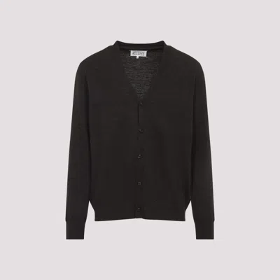 MAISON MARGIELA DARK BROWN V-NECK WOOL CARDIGAN