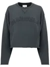 Maison Margiela Crew Neck Cropped Sweatshirt With Frayed Detailing In Grey