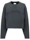 Maison Margiela Crew Neck Cropped Sweatshirt With Frayed Detailing In Dark Grey