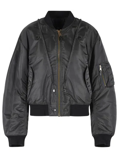 Maison Margiela Dark Grey Reversible Ribbed Polyamide Bomber Jacket In Gray
