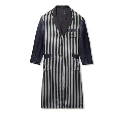 Maison Margiela Dark Grey Reversible Striped Overcoat In Black