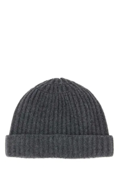 Maison Margiela Dark Grey Wool Beanie Hat In Gray
