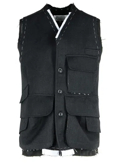 Maison Margiela Cargo V-neck Vest In Grey