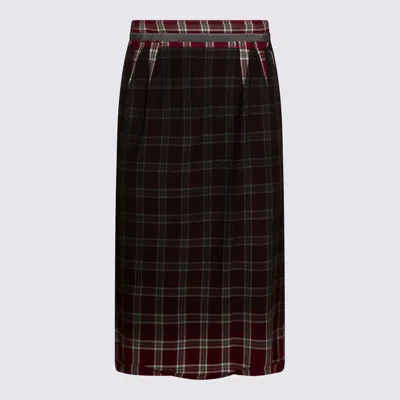 Maison Margiela Womens Burgundy White Tartan-check Wool-blend Midi Skirt In Black