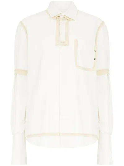 Maison Margiela Deconstructed White Shirt With Tailored Beige Detailing