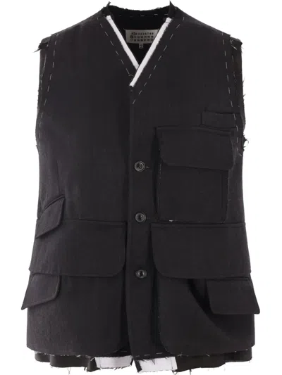 Maison Margiela Cargo V-neck Vest In Grey