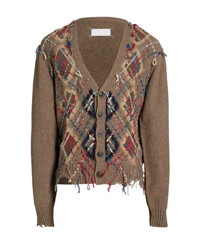 Maison Margiela Decorative-stitching Patterned-intarsia Cardigan In Brown