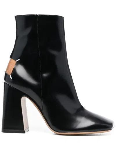 Maison Margiela Mm22 Brushed Leather Ankle Boots With Squared Toe Heel 10.5c In Black