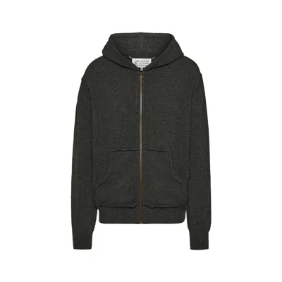Maison Margiela Décortiqué Cashmere Knit Hoodie Man Dark Grey In Black
