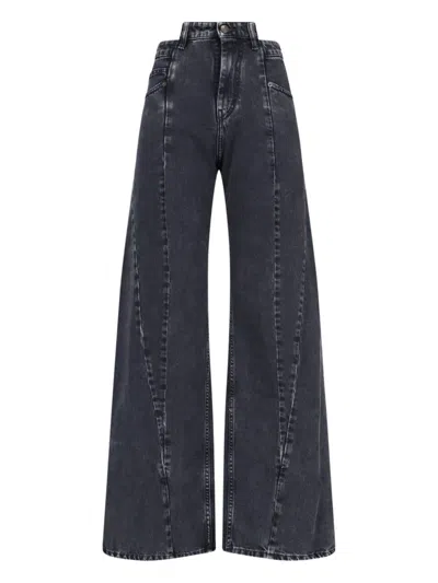 Maison Margiela Black Jeans With Wide Leg And Four-stitch Moniker Logo In Denim Woman