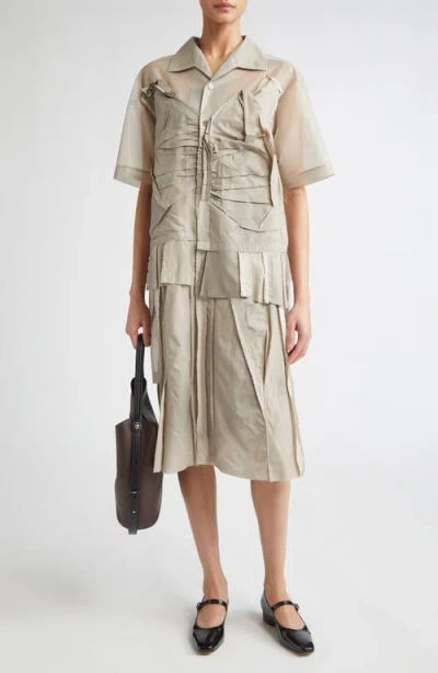 Maison Margiela Décortiqué Pleated Shirtdress In Stone And Powder