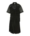 Maison Margiela Womens Mesh-panels Short-sleeves Woven Midi Dress Black And Black In Black