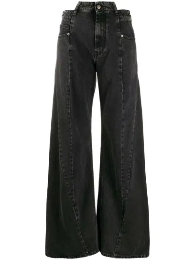 Maison Margiela Black Jeans With Wide Leg And Four-stitch Moniker Logo In Denim Woman