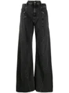Maison Margiela Black Jeans With Wide Leg And Four-stitch Moniker Logo In Denim Woman In Multi
