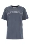 Maison Margiela Blue Crewneck T-shirt With Logo Lettering Print In Cotton Woman In 469
