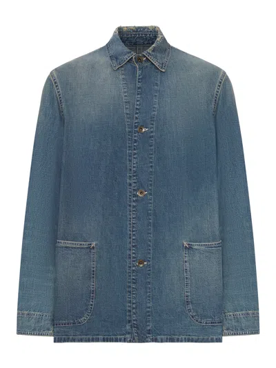 Maison Margiela Denim Caban Jacket In Blue