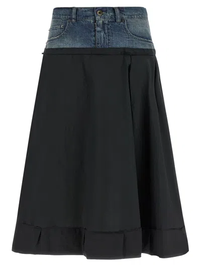 Maison Margiela A Line Skirt Contrast Fabrics Denim Waistband In Blue