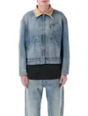 Maison Margiela Frayed Hem Denim Jacket With Contrasting Collar In Blue
