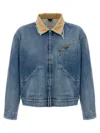 Maison Margiela Frayed Hem Denim Jacket With Contrasting Collar In Blue