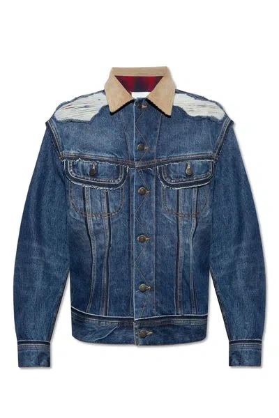 Maison Margiela Denim Jacket With Corduroy Collar And Check Motif Lining For Men
