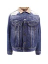 Maison Margiela Destroyed Effect Denim Jacket With Corduroy Collar In Blue