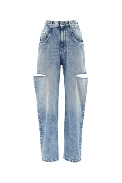 Maison Margiela Loose Blue Jeans With Drawstrings In Multi