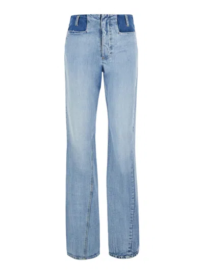Maison Margiela Denim Jeans With Contrasting Waist Details And Straight Hem For Women In Blue