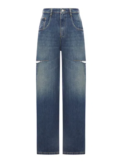 Maison Margiela Denim Jeans With Side Rips In Brown