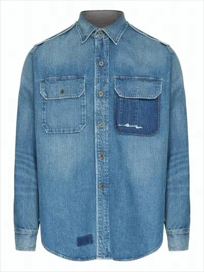 Maison Margiela Denim Long-sleeve Shirt With Classic Collar And Chest Pockets In Blue