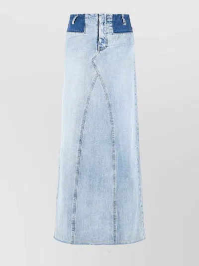Maison Margiela Denim Maxi Skirt With Iconic White Stitching And Raw Hem In Blue