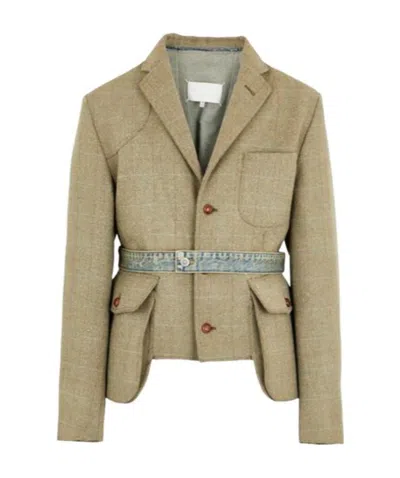 Maison Margiela Denim-patchwork Blazer In Nude