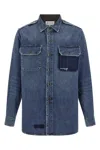 Maison Margiela Used-effect Cotton Denim Shirt With Unique Badges In Blue