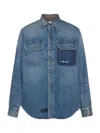 Maison Margiela Used-effect Cotton Denim Shirt With Unique Badges In Blue