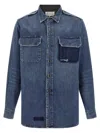 Maison Margiela Used-effect Cotton Denim Shirt With Unique Badges In Blue