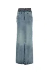 Maison Margiela Light Blue Long Skirt With Front Slit And Five Pocket Design In Denim Woman