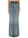 Maison Margiela Light Blue Long Skirt With Front Slit And Five Pocket Design In Denim Woman In Denim