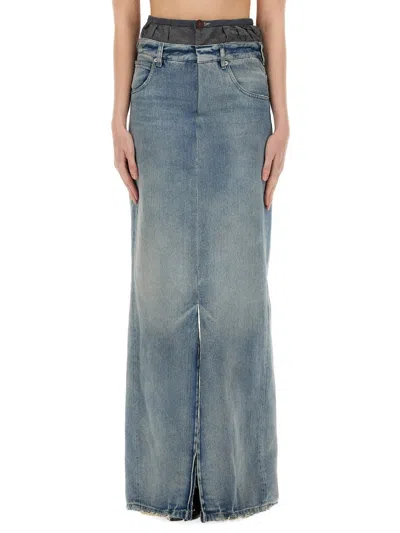 Maison Margiela Slits Denim Skirt In Blue