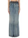 Maison Margiela Light Blue Long Skirt With Front Slit And Five Pocket Design In Denim Woman In Navy