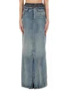 Maison Margiela Light Blue Long Skirt With Front Slit And Five Pocket Design In Denim Woman In Navy