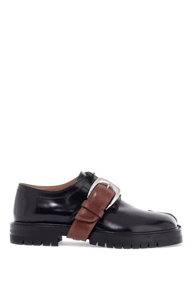 Maison Margiela Tabi County Leather Shoes In Black/cuoio