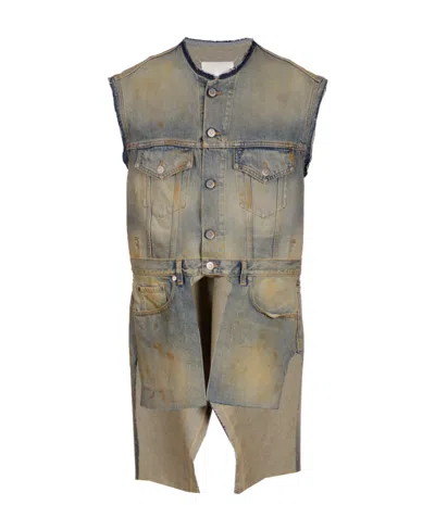 Maison Margiela Derelict Asymmetric Denim Gilet In Nude