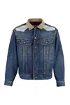 Maison Margiela Destroyed Effect Denim Jacket With Corduroy Collar In Blue