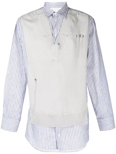 Maison Margiela Destroyed Spliced Knit Shirt In Grey