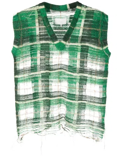 Maison Margiela Unfinished-effect Plaid Vest In Green